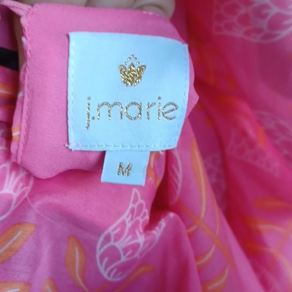 J. Marie Pink Orange THE EMMIE Maeve RUFFLE TOP, Lined, M, 19